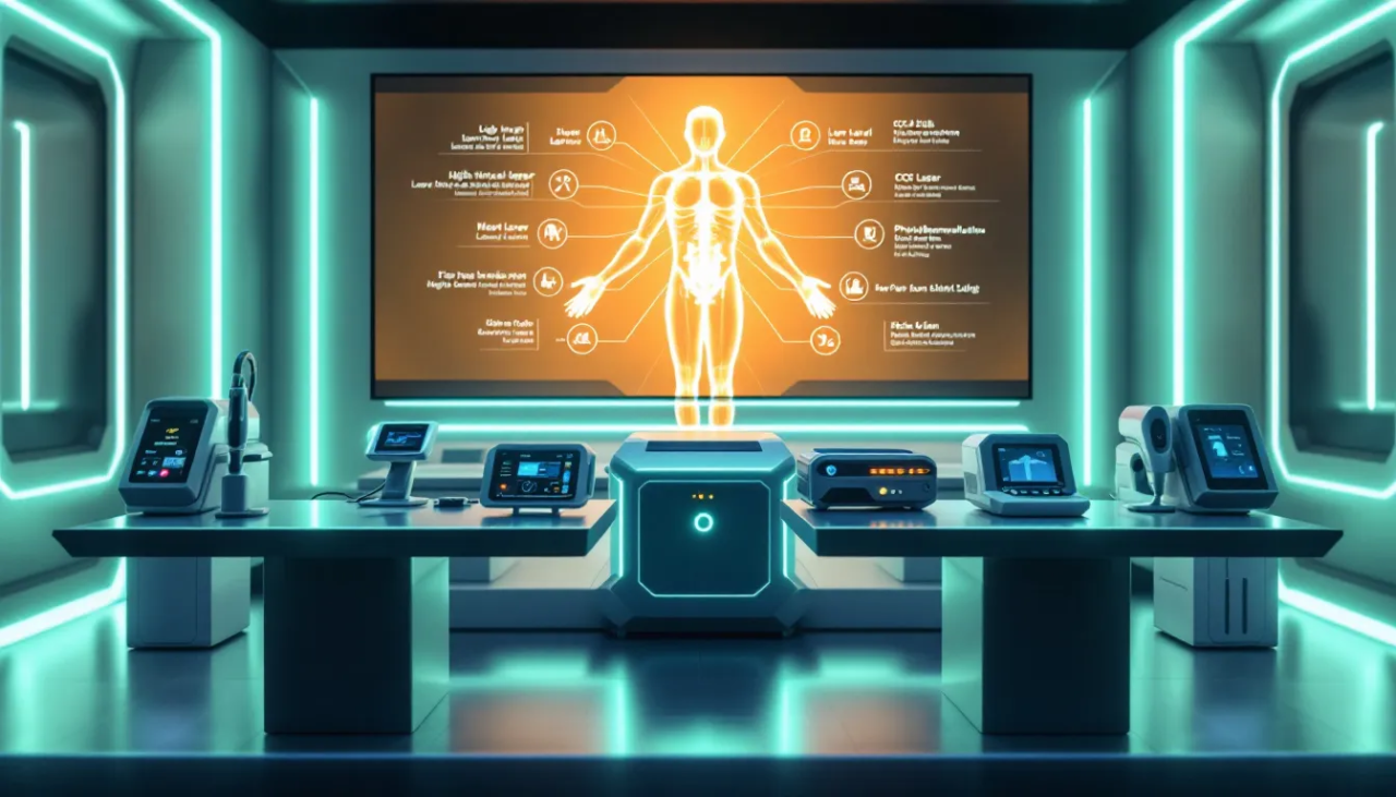 Different types of therapeutic laser devices available for physiotherapy.